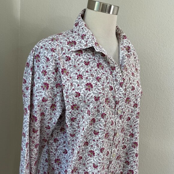 Lands End Womens Plus 18 No Iron Pinpoint Oxford Floral Shirt Long Sleeve Blouse - Picture 2 of 9